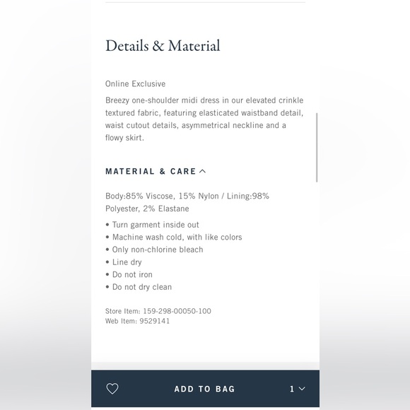 NWOT Abercrombie One Shoulder Cutout Midi Dress - Picture 2 of 3